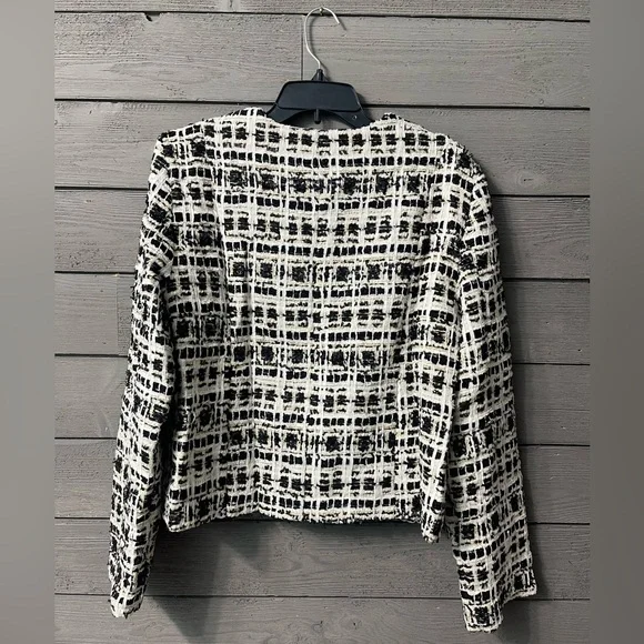 NWOT Vici White Gold Black Emme Tweed Pocketed Blazer Jacket Sz Medium - Picture 11 of 16